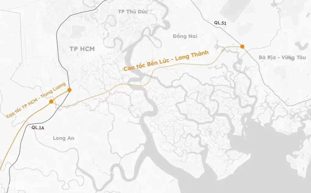 Hướng tuyến cao tốc Bến Lức - Long Thành. Đồ họa: Khánh Hoàng